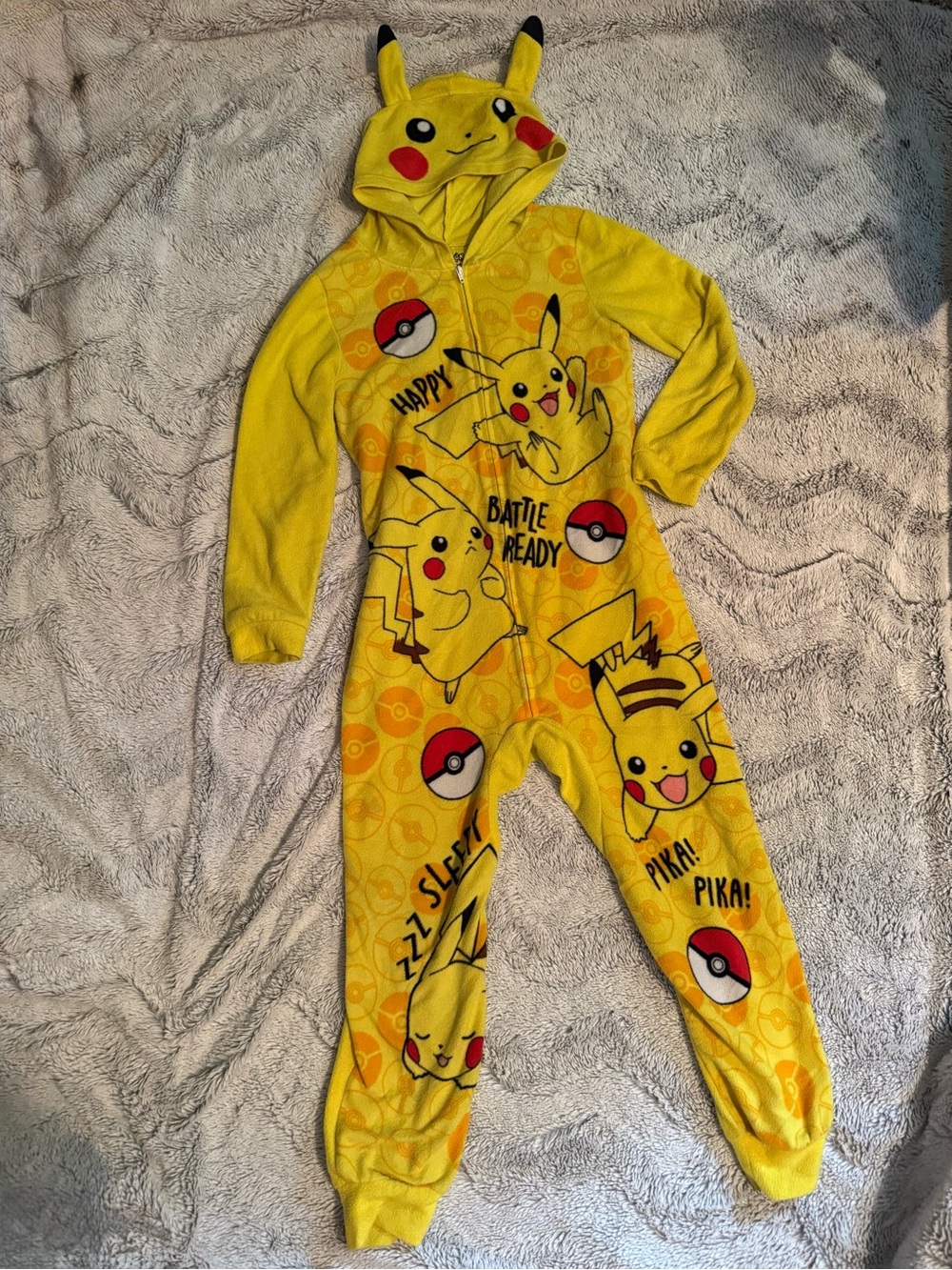 Pokémon/Pikachu print union suit onesie pajamas w/ hood size6/7